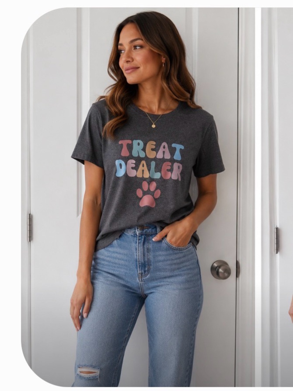 Treat Dealer Graphic Tee for Dog Lovers - Charcoal Pink Accent